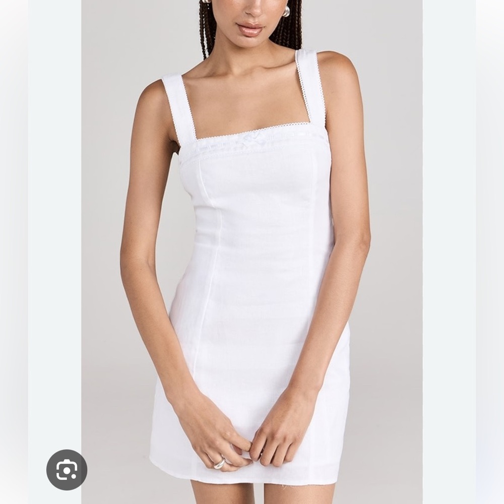 Reformation White linen Dress with Bow Detail